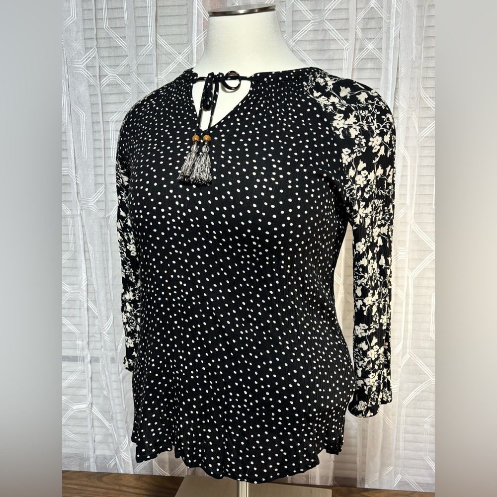 Mason & Belle XXL BLACK/White Polka Dot shirring & tasseled tie closing 29”L